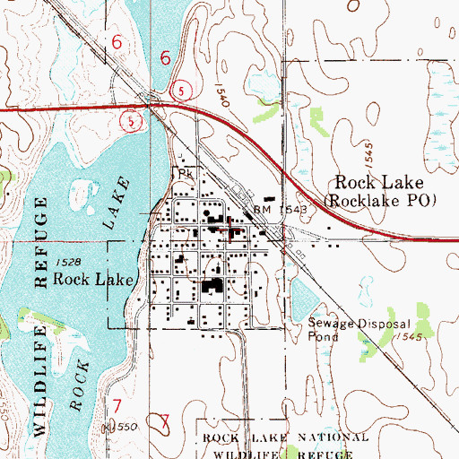 Topographic Map of Rocklake Post Office, ND