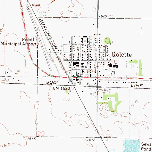 Topographic Map of Rolette Post Office, ND