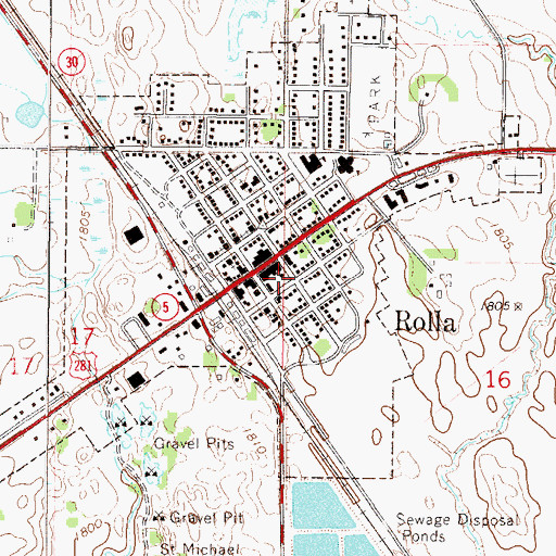 Topographic Map of Rolla Post Office, ND