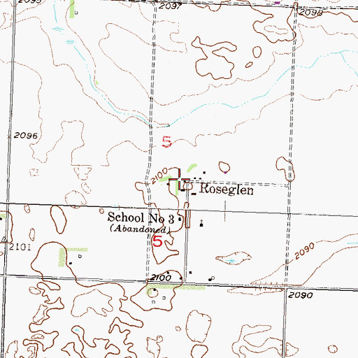 Topographic Map of Roseglen Post Office, ND