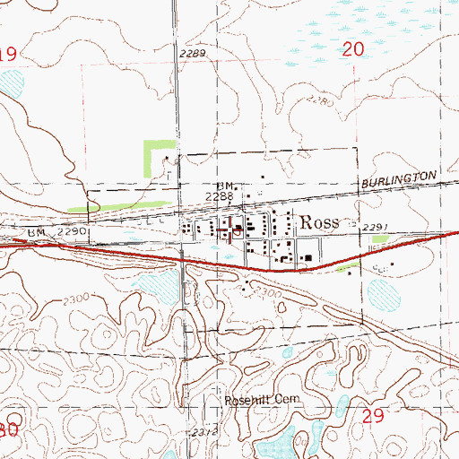 Topographic Map of Ross Post Office, ND