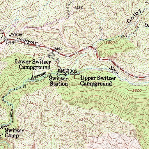 Topographic Map of Upper Switzer Campground, CA
