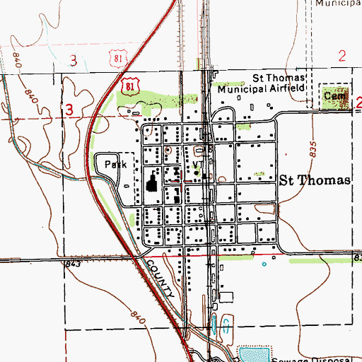 Topographic Map of Saint Thomas Post Office, ND