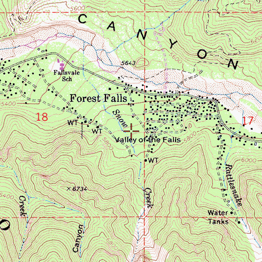 Topographic Map of Valley of the Falls, CA