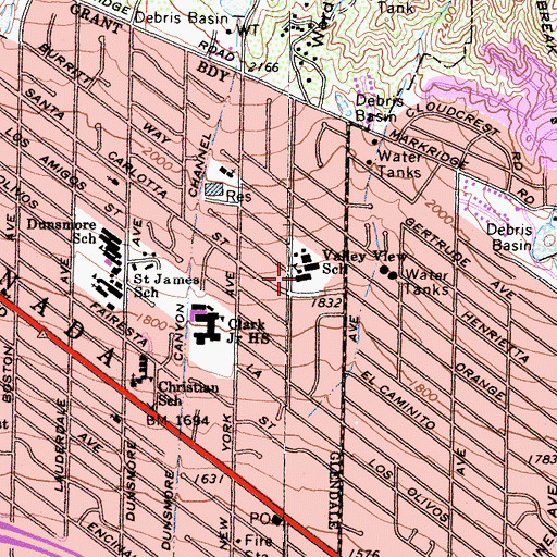 Topographic Map of Valley View School, CA