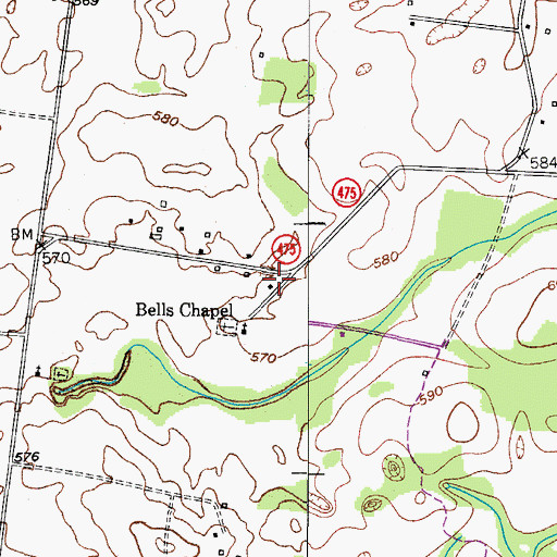 Topographic Map of Bells Chapel (historical), KY