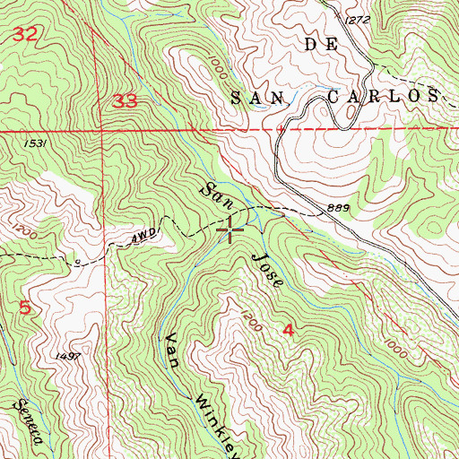 Topographic Map of Van Winkleys Canyon, CA