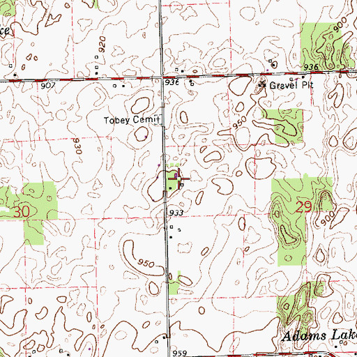 Topographic Map of Baker Farms, MI