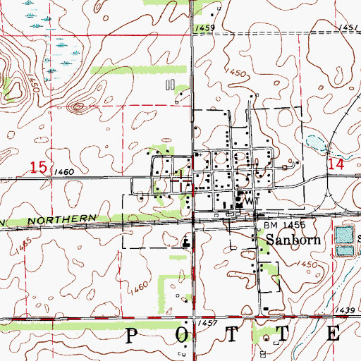 Topographic Map of Sanborn Post Office, ND