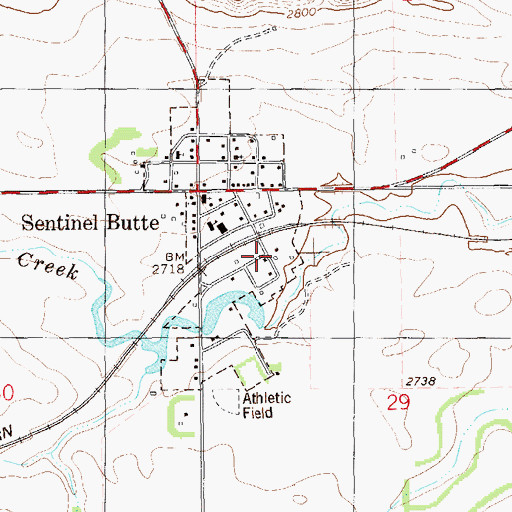 Topographic Map of Sentinel Butte Post Office, ND
