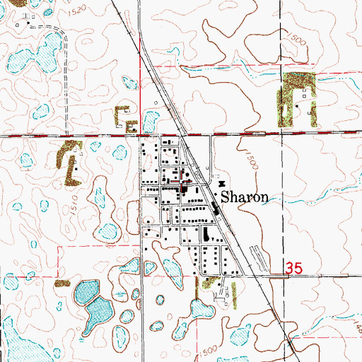 Topographic Map of Sharon Post Office, ND