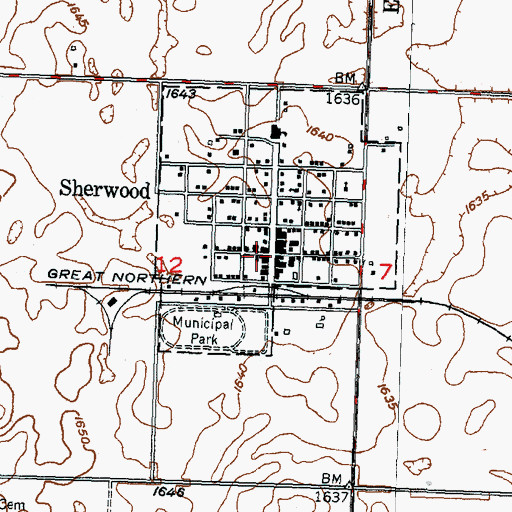 Topographic Map of Sherwood Post Office, ND