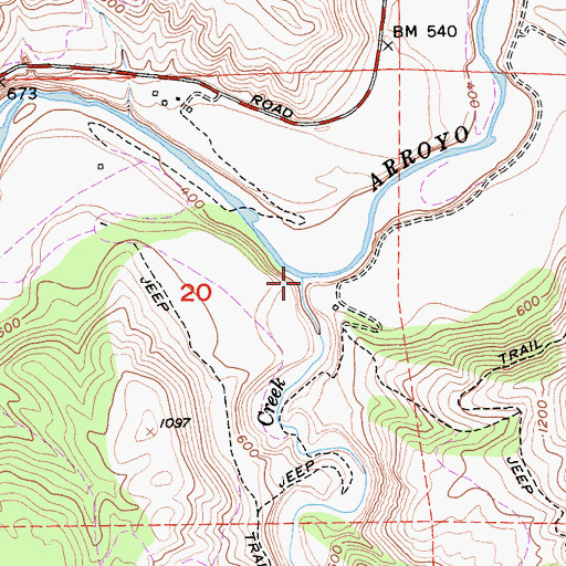 Topographic Map of Vaqueros Creek, CA
