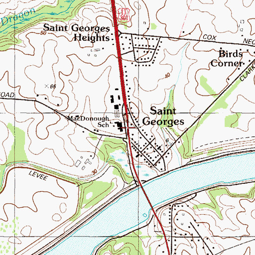 Topographic Map of Saint Georges Census Designated Place, DE