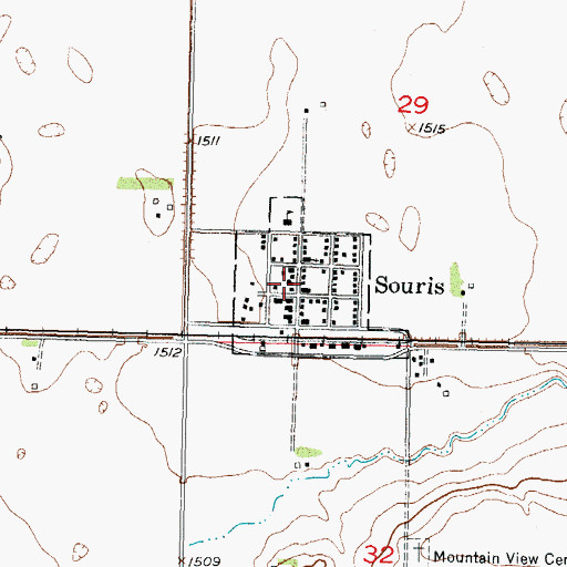 Topographic Map of Souris Post Office, ND