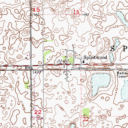 Topographic Map of Spiritwood Post Office, ND