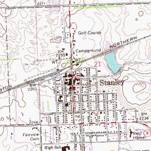 Topographic Map of Stanley Post Office, ND