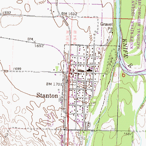 Topographic Map of Stanton Post Office, ND