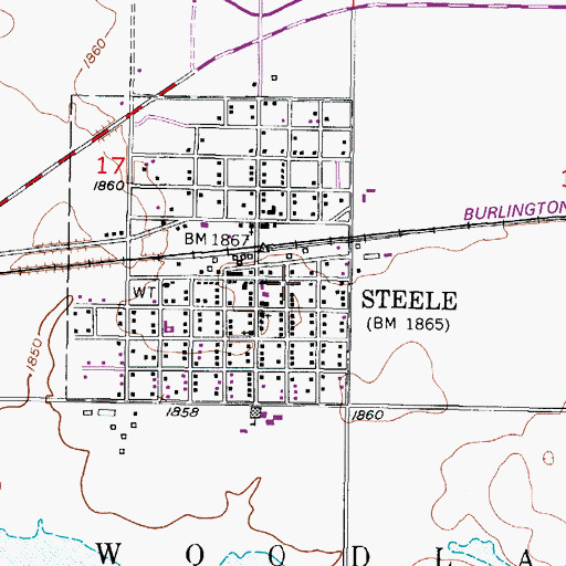 Topographic Map of Steele Post Office, ND