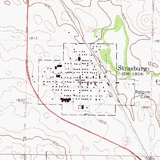 Topographic Map of Strasburg Post Office, ND