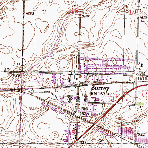 Topographic Map of Surrey Post Office, ND