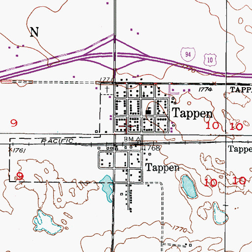Topographic Map of Tappen Post Office, ND