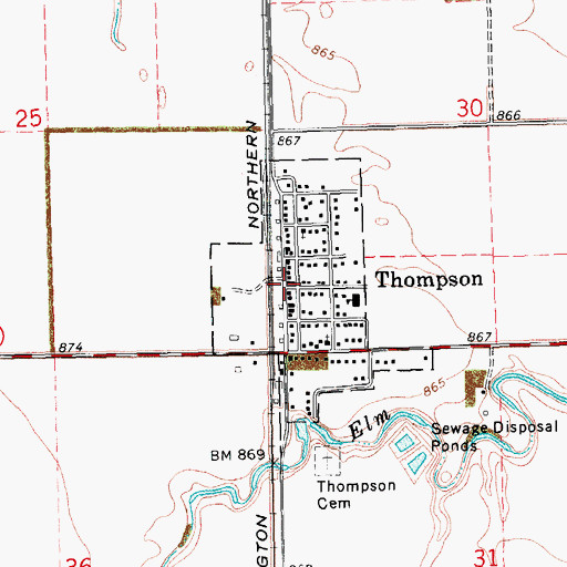 Topographic Map of Thompson Post Office, ND