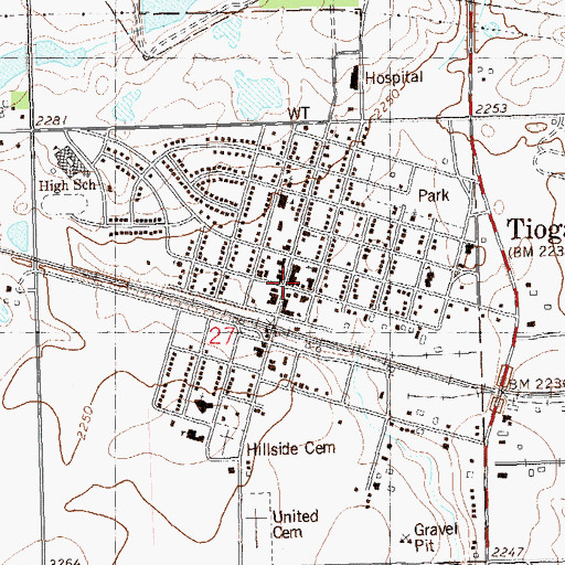Topographic Map of Tioga Post Office, ND