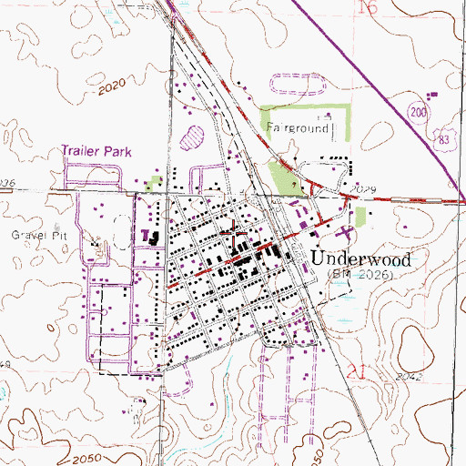 Topographic Map of Underwood Post Office, ND