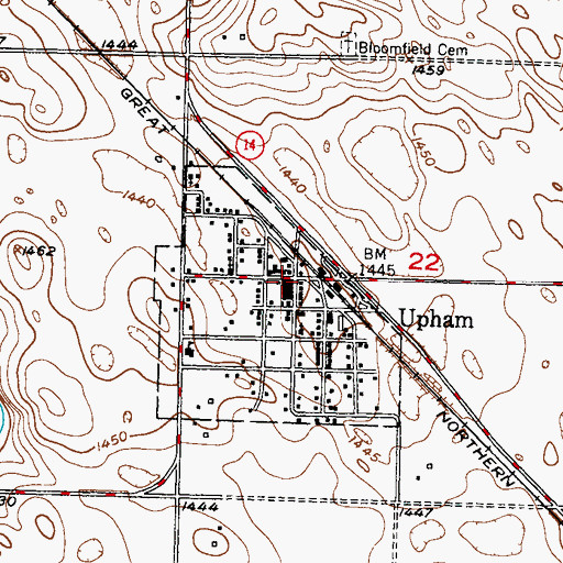 Topographic Map of Upham Post Office, ND