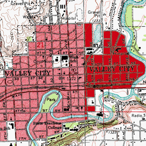Topographic Map of Valley City Post Office, ND