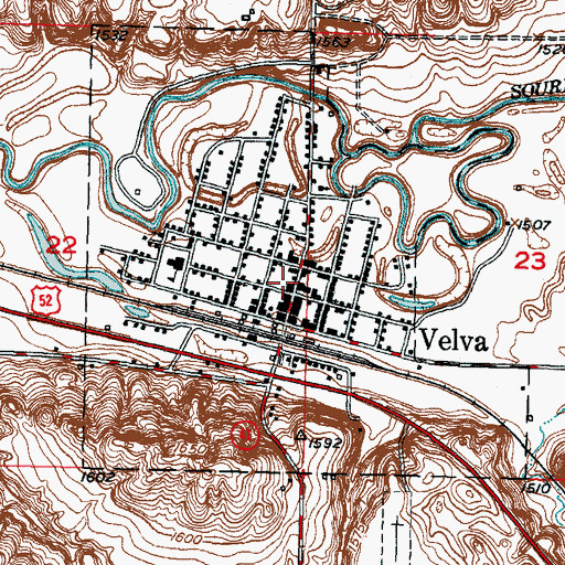 Topographic Map of Velva Post Office, ND