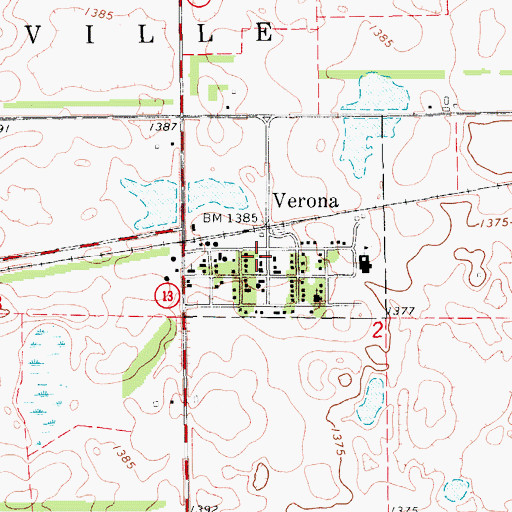 Topographic Map of Verona Post Office, ND