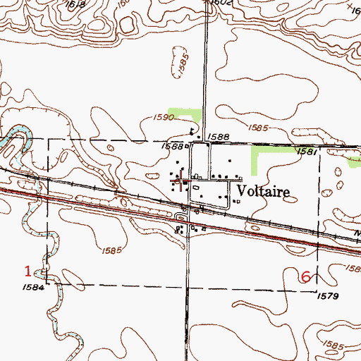 Topographic Map of Voltaire Post Office, ND