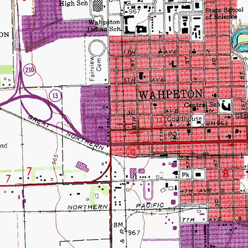 Topographic Map of Wahpeton Post Office, ND