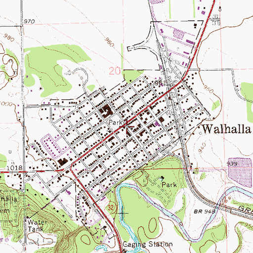 Topographic Map of Walhalla Post Office, ND