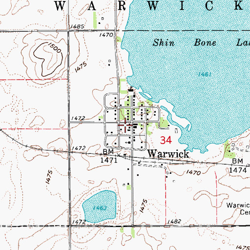 Topographic Map of Warwick Post Office (historical), ND
