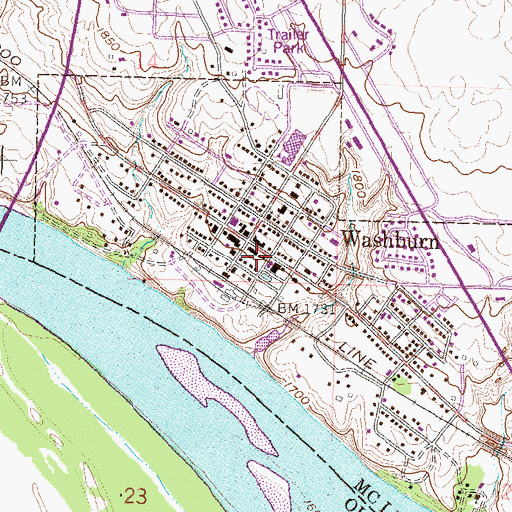 Topographic Map of Washburn Post Office, ND