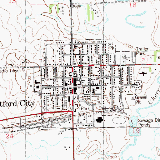 Topographic Map of Watford City Post Office, ND