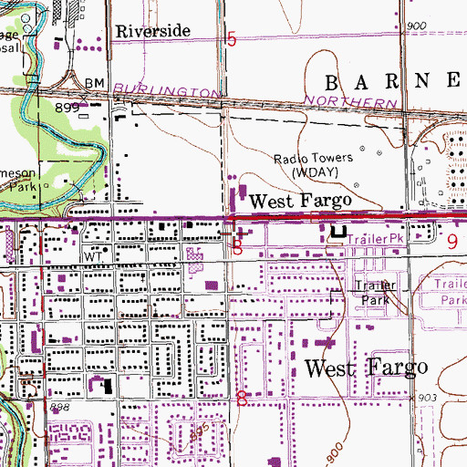 Topographic Map of West Fargo Post Office, ND