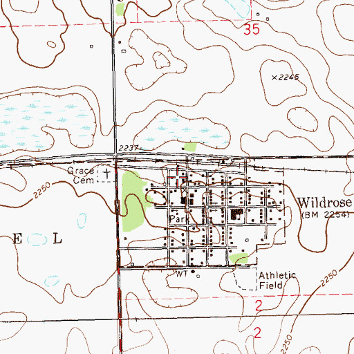 Topographic Map of Wildrose Post Office, ND