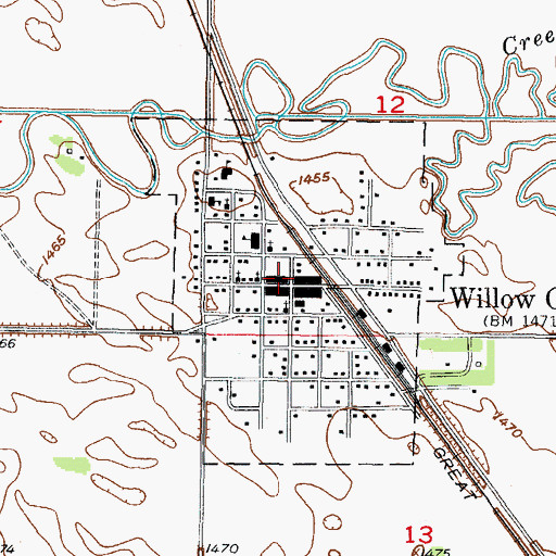 Topographic Map of Willow City Post Office, ND