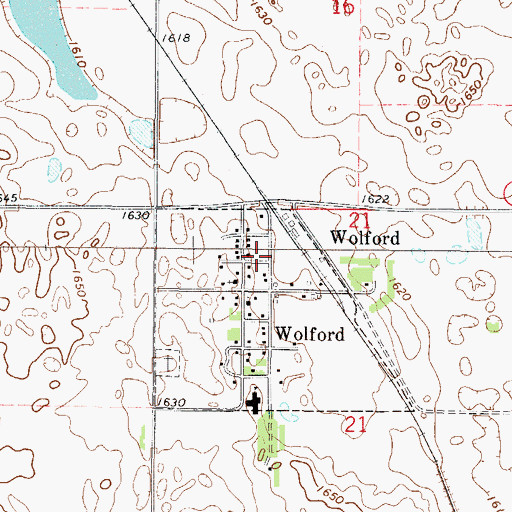 Topographic Map of Wolford Post Office, ND