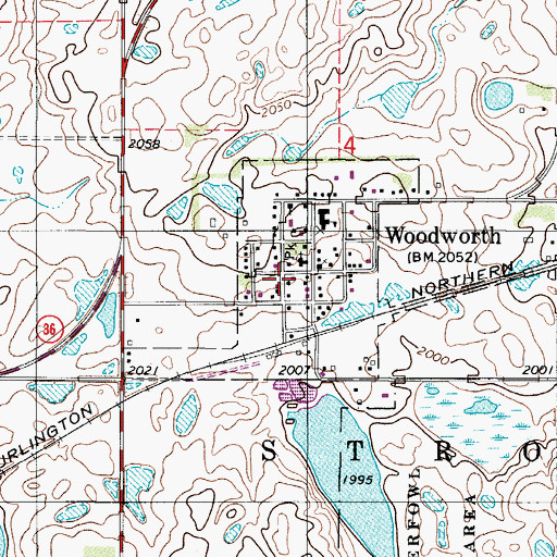 Topographic Map of Woodworth Post Office, ND