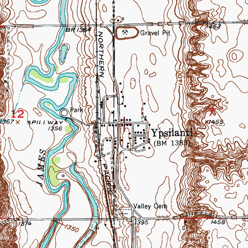 Topographic Map of Ypsilanti Post Office, ND
