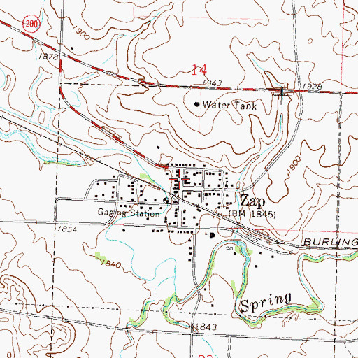 Topographic Map of Zap Post Office, ND