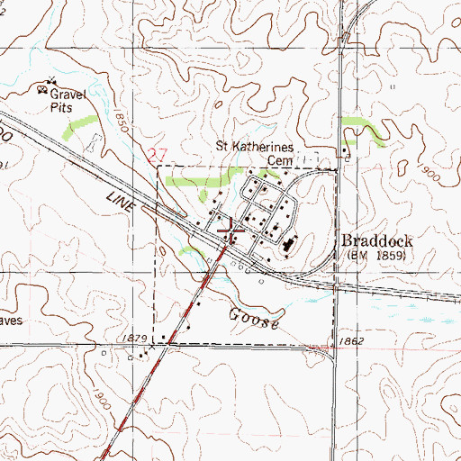 Topographic Map of Braddock Post Office (historical), ND