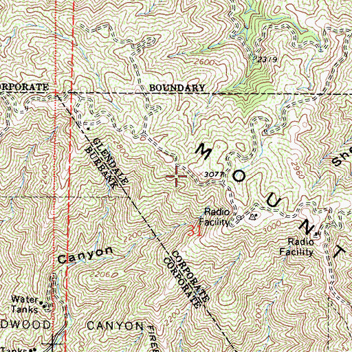 Topographic Map of Verdugo Mountains, CA