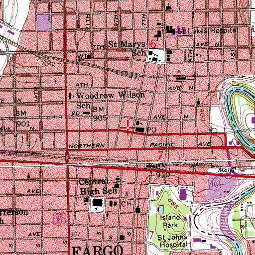 Topographic Map of Quentin N Burdick United States Courthouse, ND