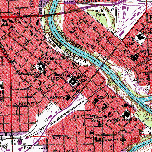 Topographic Map of Ronald N Davies United States Courthouse, ND